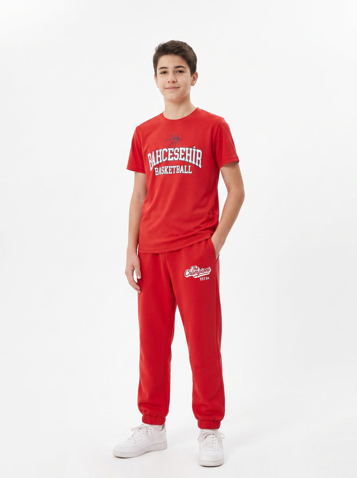 Bahçeşehir Koleji Kırmızı Basketball T-Shirt + Kırmızı Eşofman Kombini