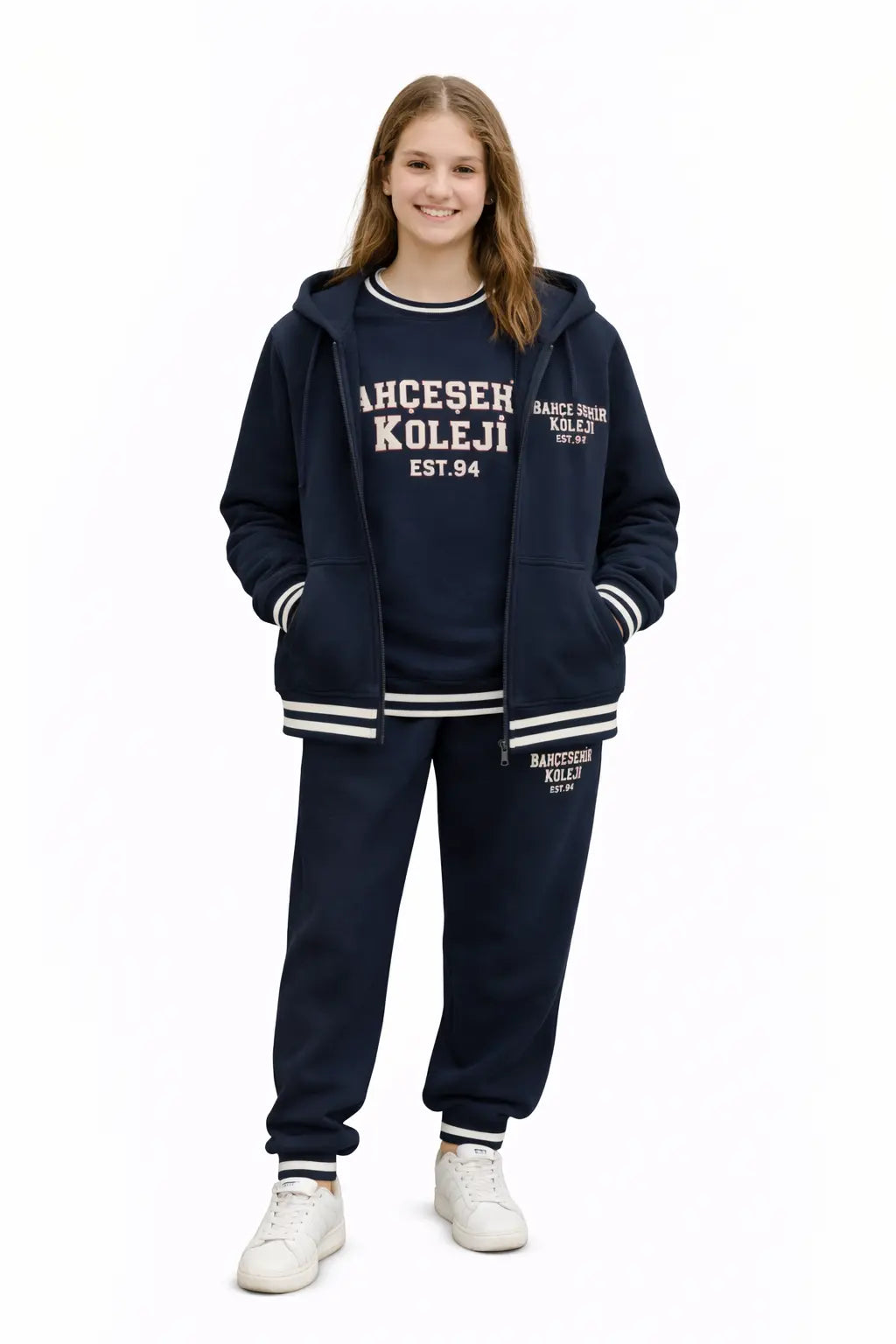 Bahçeşehir Koleji 3'lü 2 İplik Kolej Seti: Kolej Ceketi + Sweatshirt + Eşofman Altı