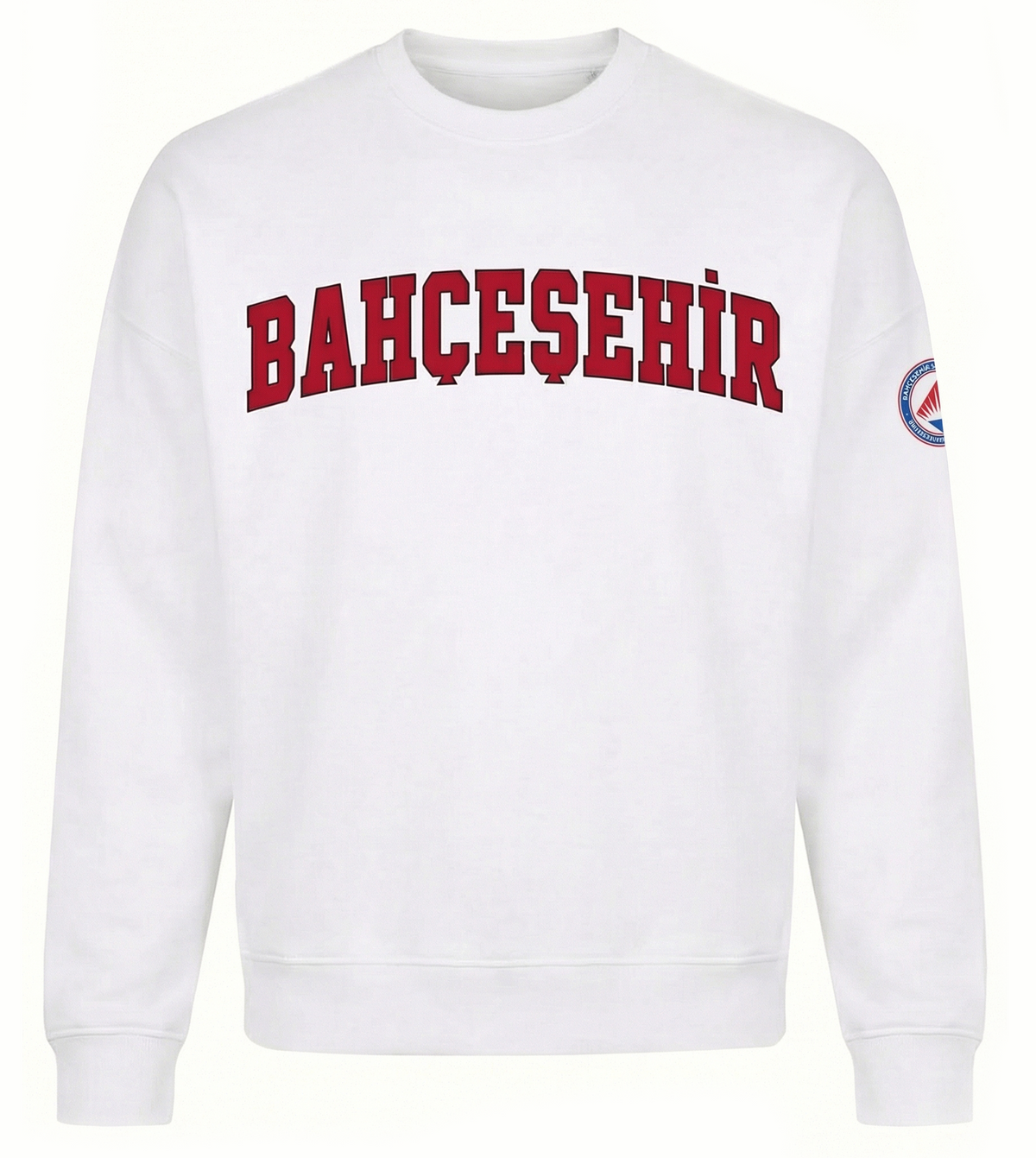 Bahçeşehir Kırmızı Logo Beyaz Sweatshirt